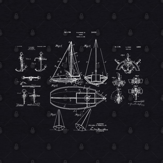 Nautical Sailboat Patent Drawing by MadebyDesign